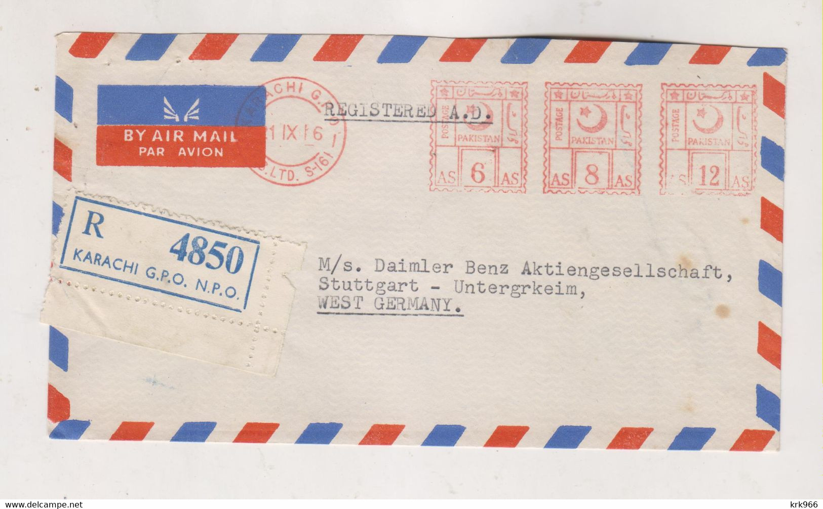 PAKISTAN KARACHI 1960 Regstered Airmail Cover To Germany  Meter Stamp - Pakistan