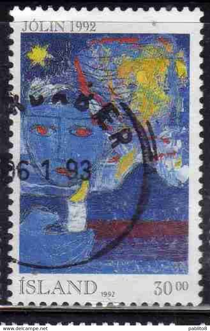 ISLANDA ICELAND ISLANDE ISLAND 1992 CHRISTMAS NATALE NOEL WEIHNACHTEN NAVIDAD JOLIN 30.00k USED USATO OBLITERE' - Used Stamps
