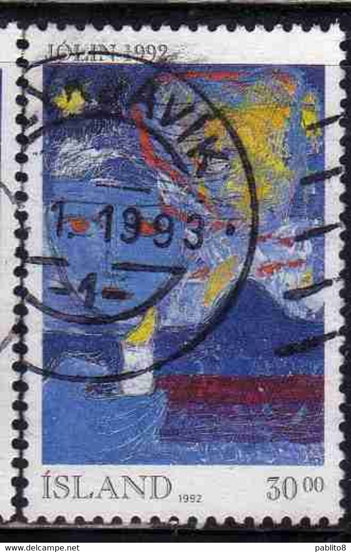 ISLANDA ICELAND ISLANDE ISLAND 1992 CHRISTMAS NATALE NOEL WEIHNACHTEN NAVIDAD JOLIN 30.00k USED USATO OBLITERE' - Oblitérés