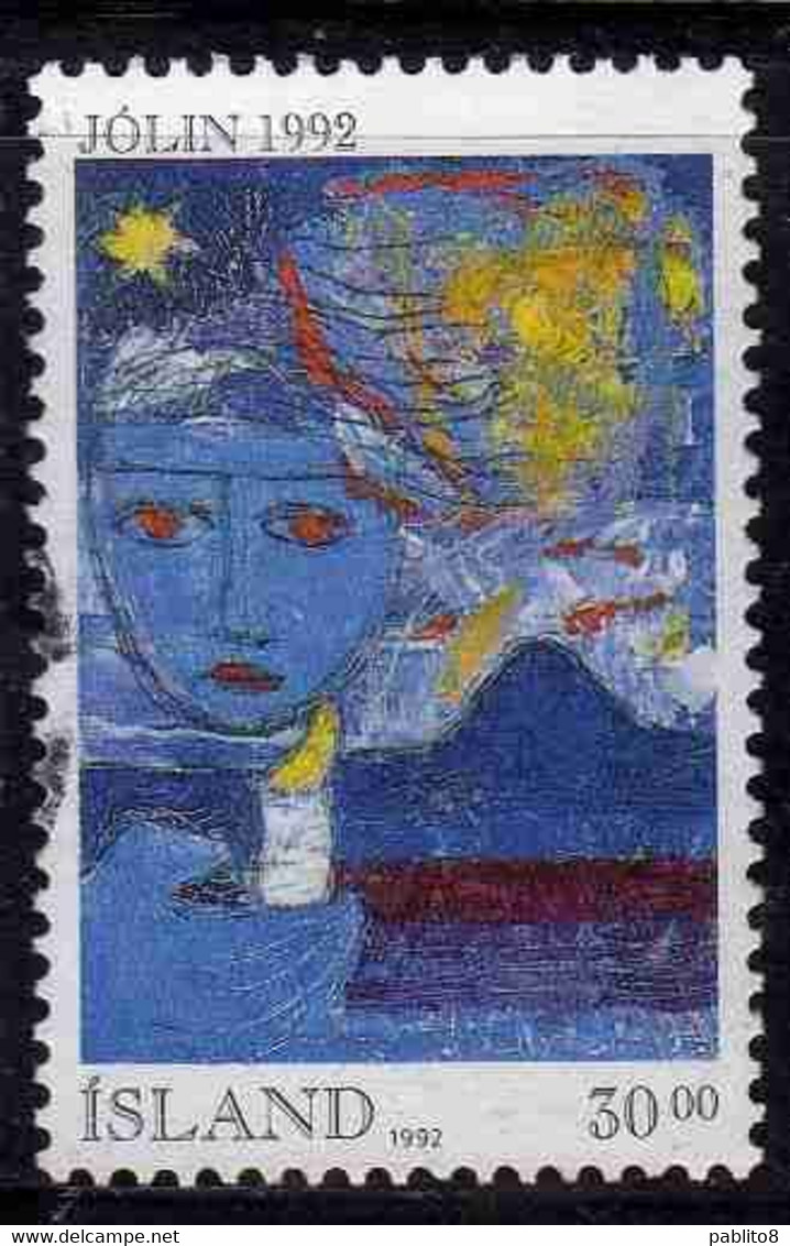 ISLANDA ICELAND ISLANDE ISLAND 1992 CHRISTMAS NATALE NOEL WEIHNACHTEN NAVIDAD JOLIN 30.00k USED USATO OBLITERE' - Oblitérés