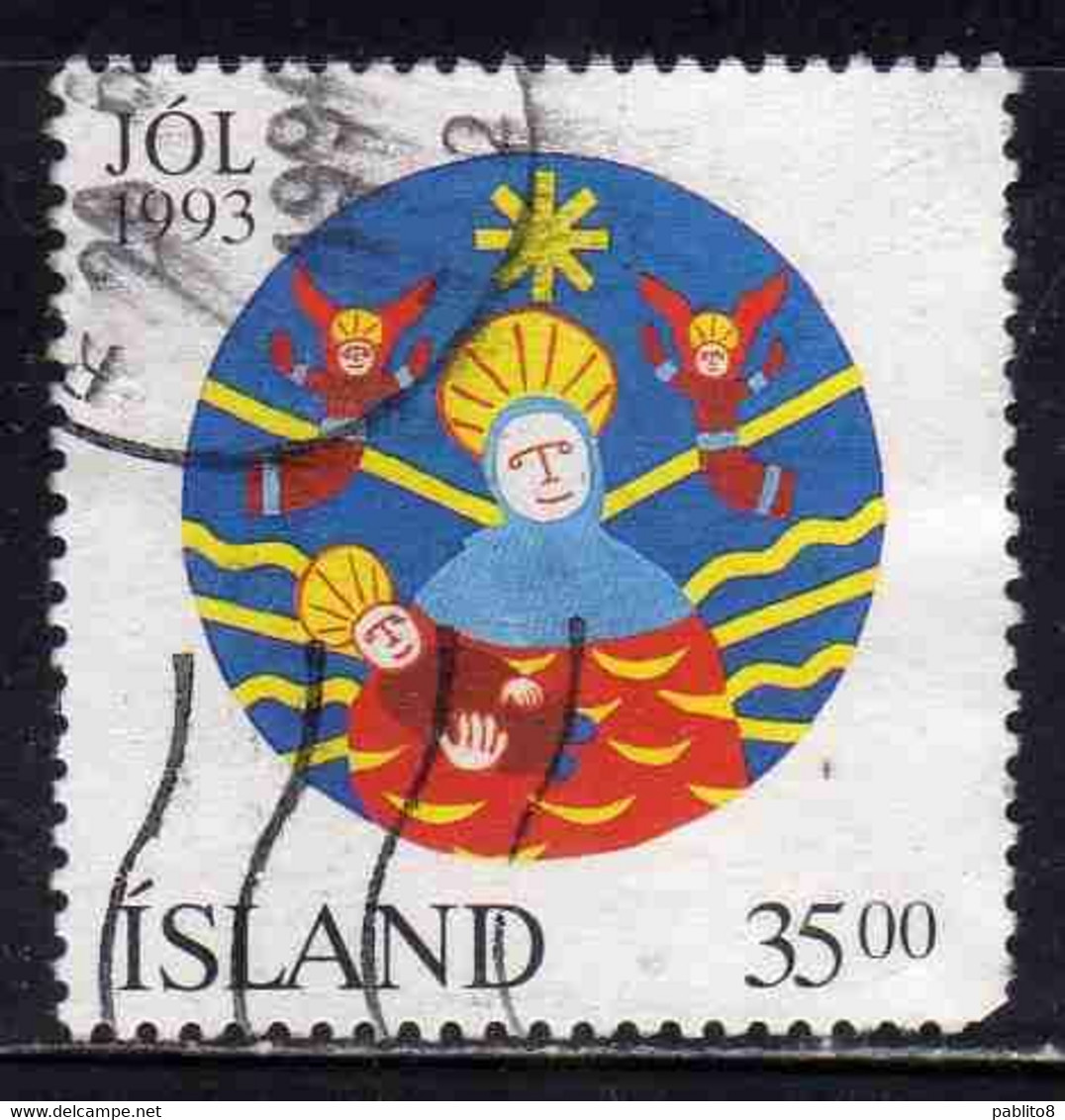 ISLANDA ICELAND ISLANDE ISLAND 1993 CHRISTMAS NATALE NOEL WEIHNACHTEN NAVIDAD JOLIN 35.00k USED USATO OBLITERE' - Oblitérés