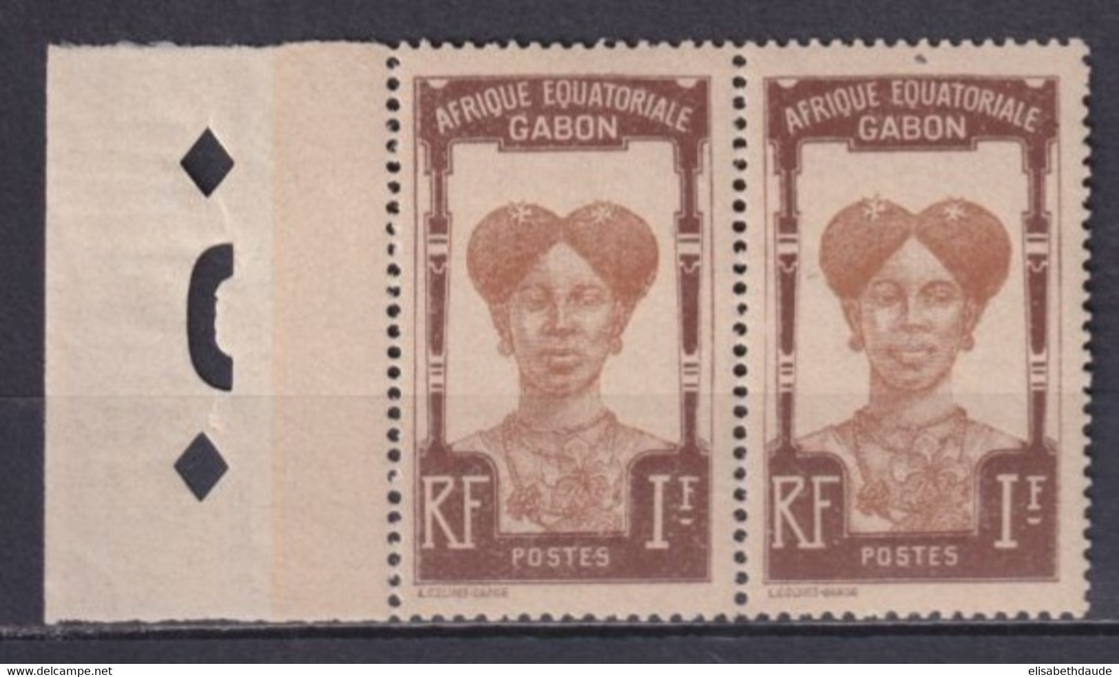 GABON - 1910 - YVERT N° 63 ** MNH PAIRE BORD DE FEUILLE - COTE = 18+ EUR. - - Neufs