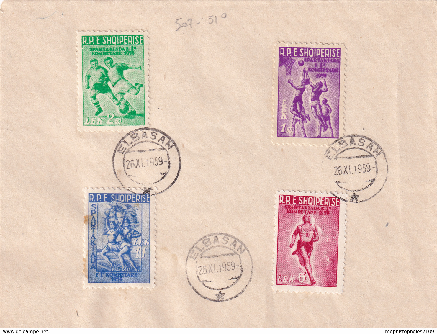 ALBANIA 1951 - Elbasan Cancel - Mi 507-510 - On Enveloppe - Albania