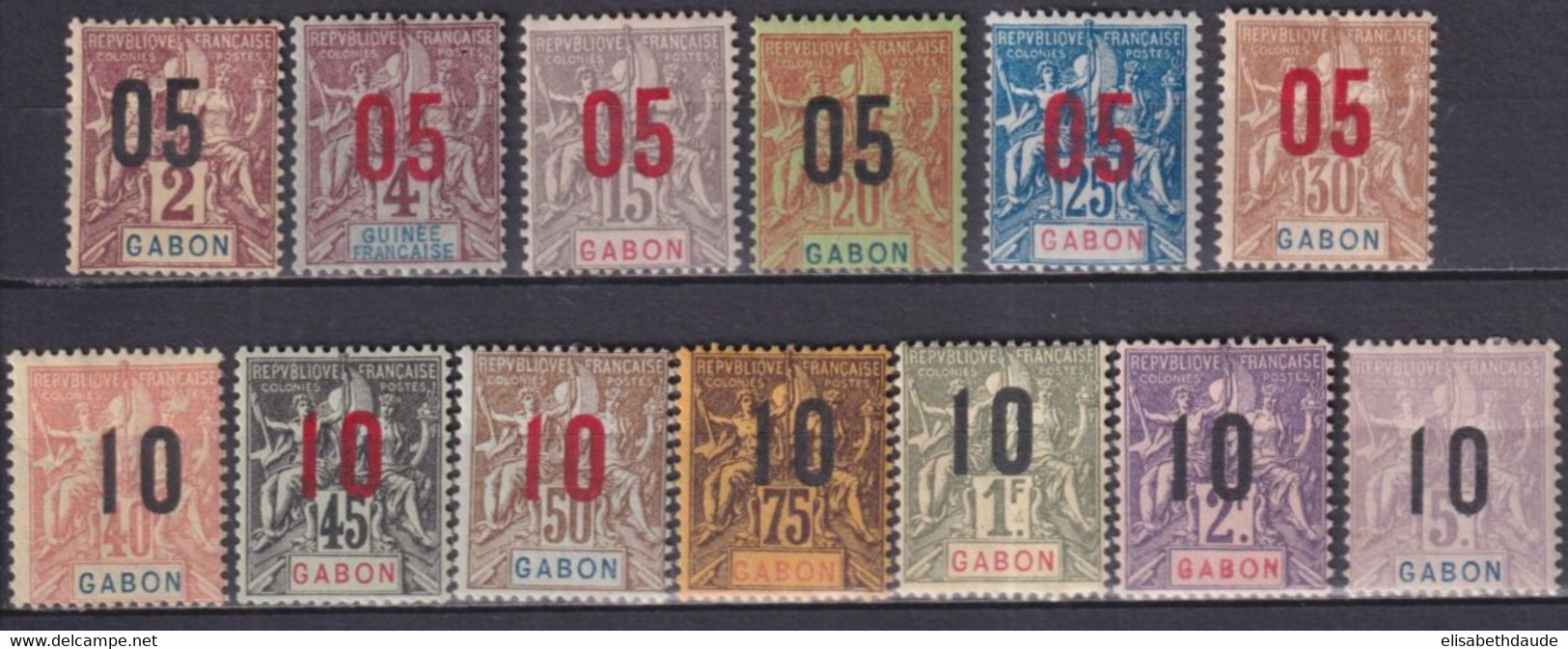 GABON - 1912 - SERIE COMPLETE YVERT N° 66/78 * MH - COTE = 35 EUR. - - Neufs