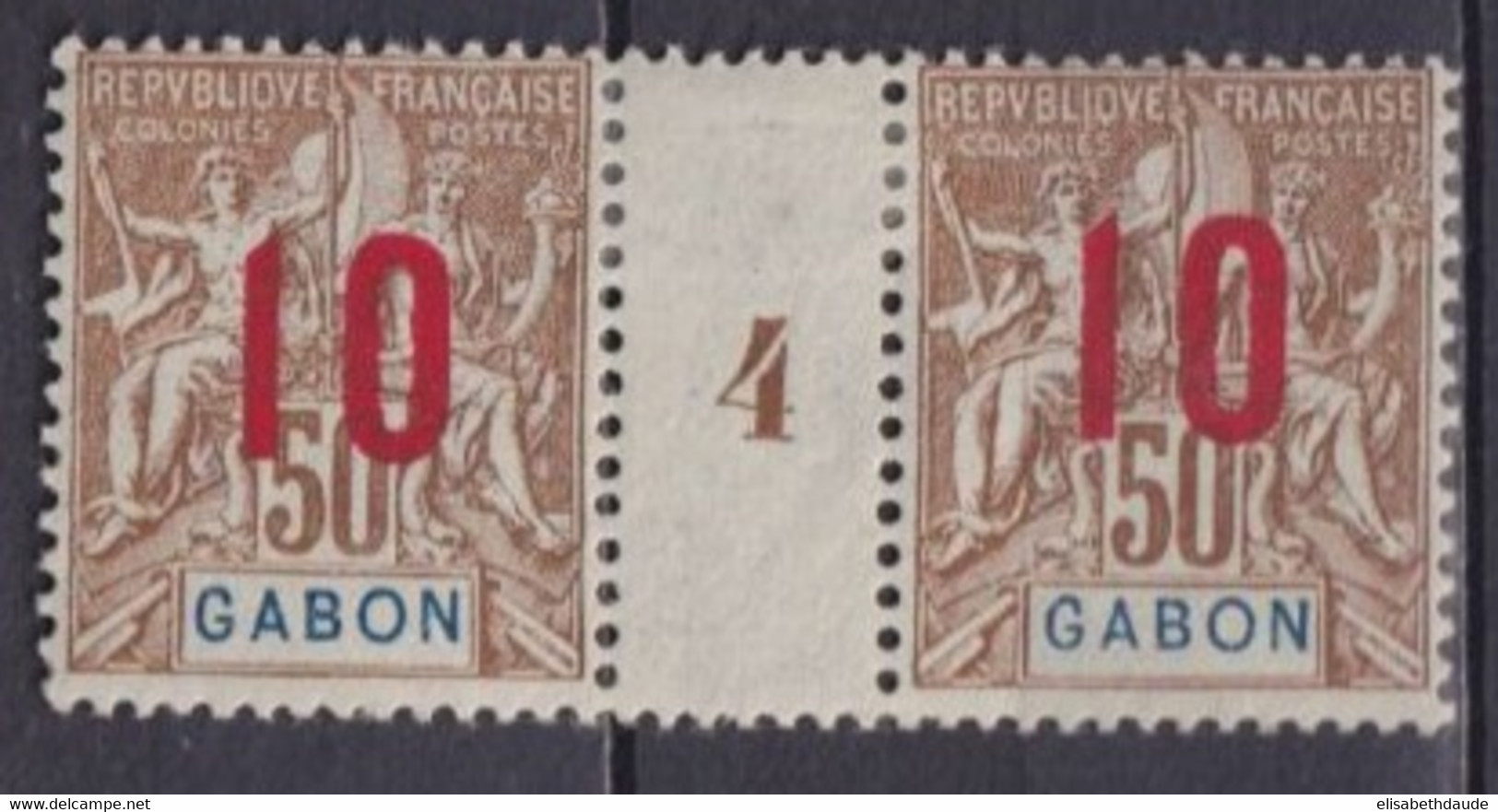 GABON - 1912 - MILLESIME 1904 YVERT N° 74 * MH GOMME COLONIALE - COTE = 50 EUR. - - Neufs