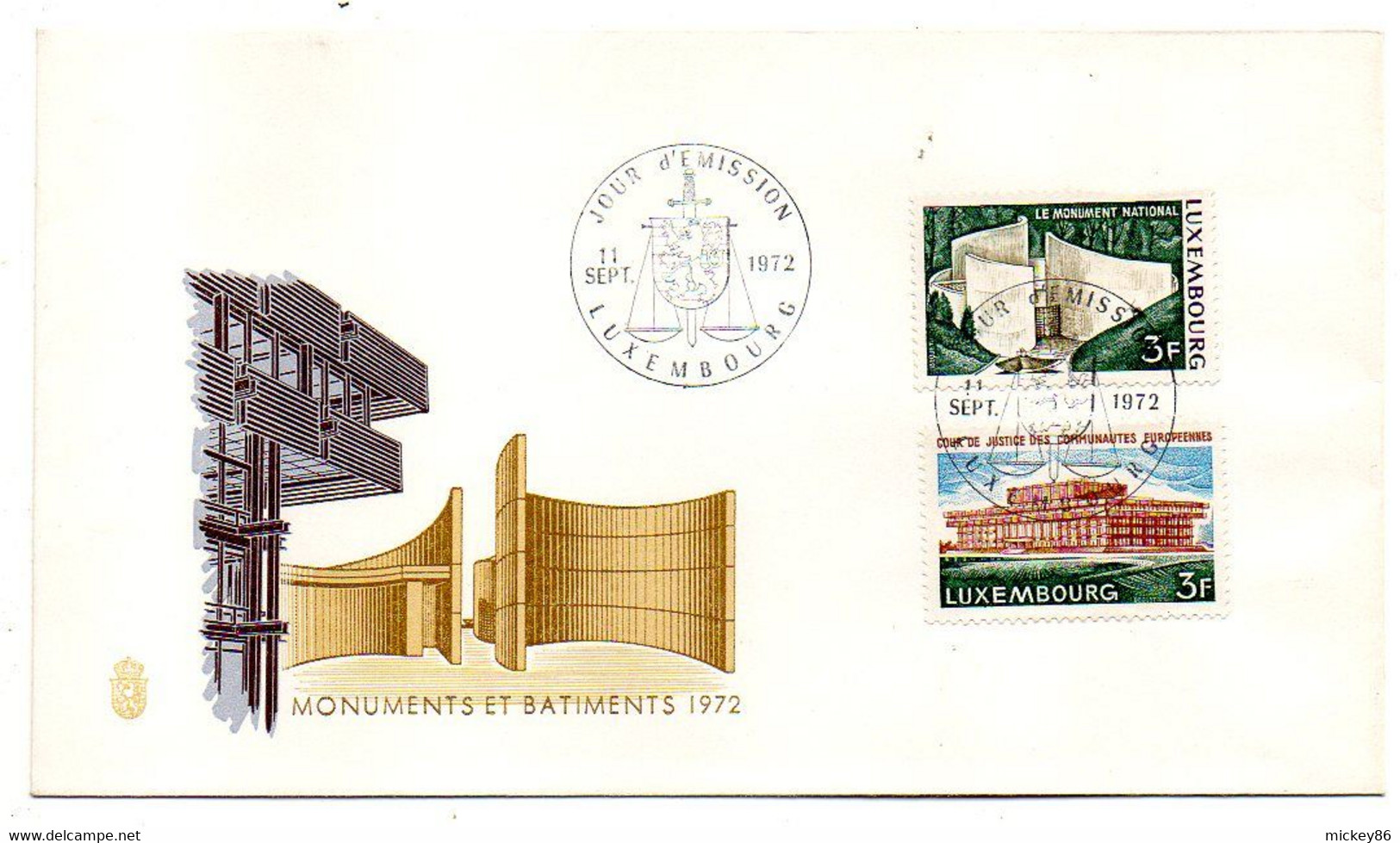 Luxembourg --1972 -- FDC -- Monuments Et Bâtiments  ( 2 Val ) ......numéroté  E 147  N° 03132 .......à Saisir - FDC