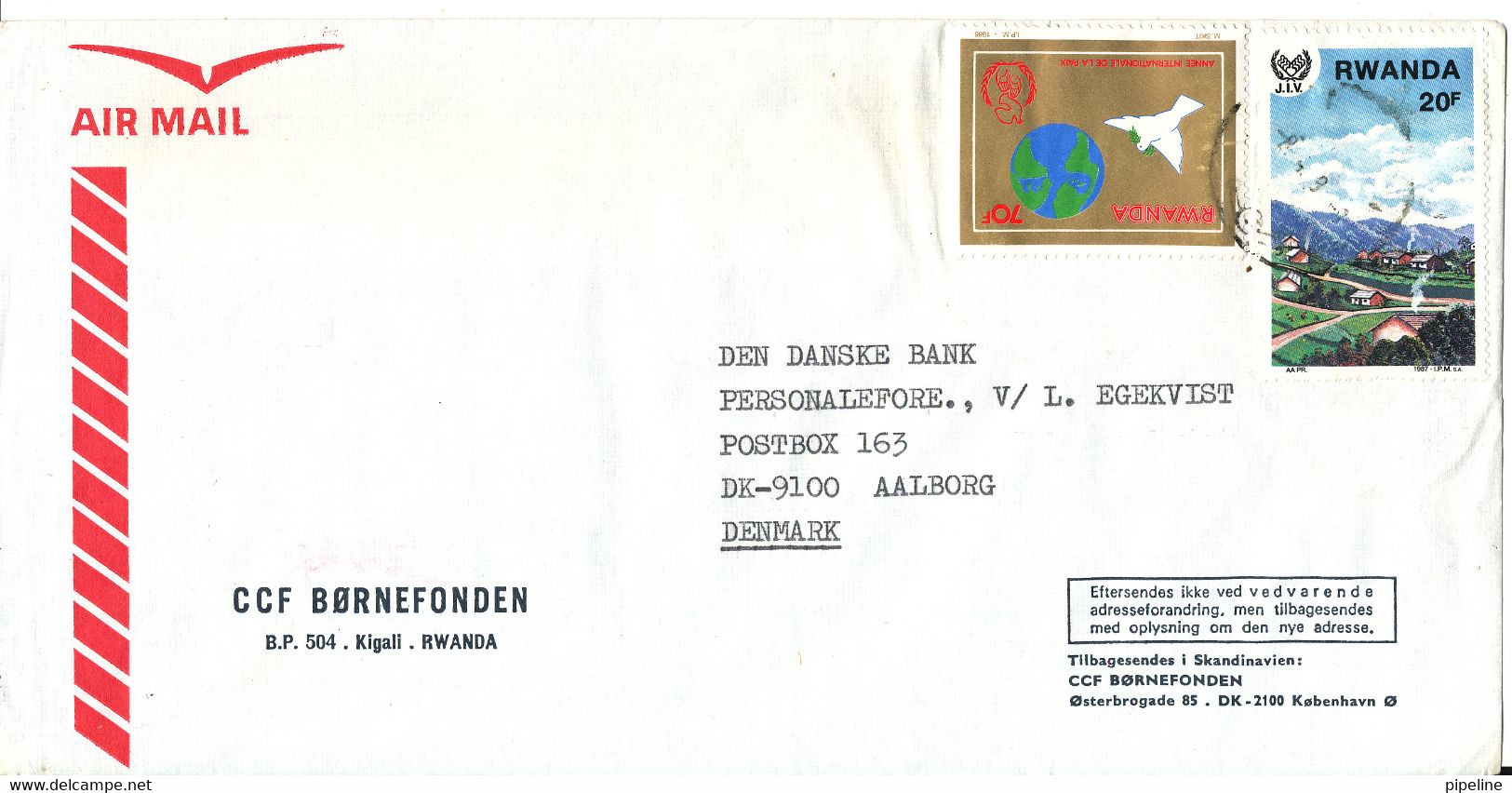 Rwanda Air Mail Cover Sent To Denmark 8-4-1989 (Börnefonden) - Other & Unclassified