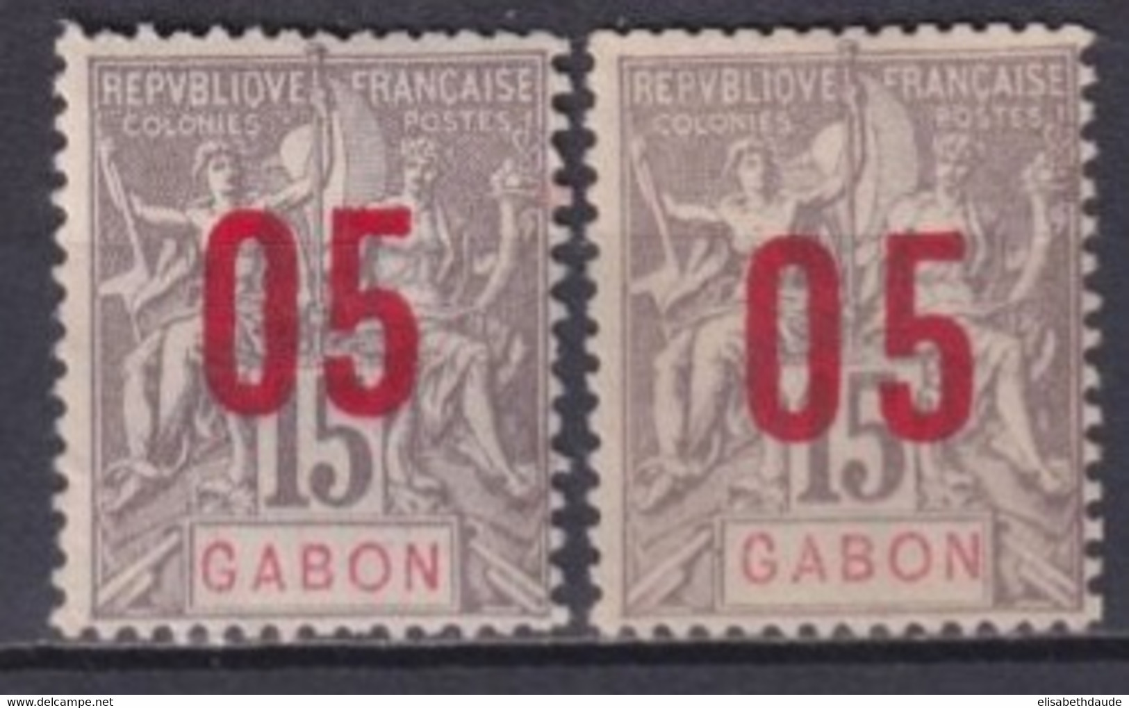 GABON - 1912 - CHIFFRE ESPACE - YVERT N° 68+68A (*) SANS GOMME - COTE = 14 EUR. - - Neufs