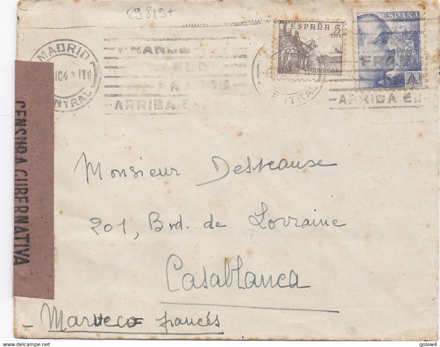 29819# ESPAGNE LETTRE LYCEE FRANCAIS CENSURE CENSURA CUBERNATIVA MADRID 1942 Pour CASABLANCA MAROC MARUECO FRANCES - Nationalists Censor Marks