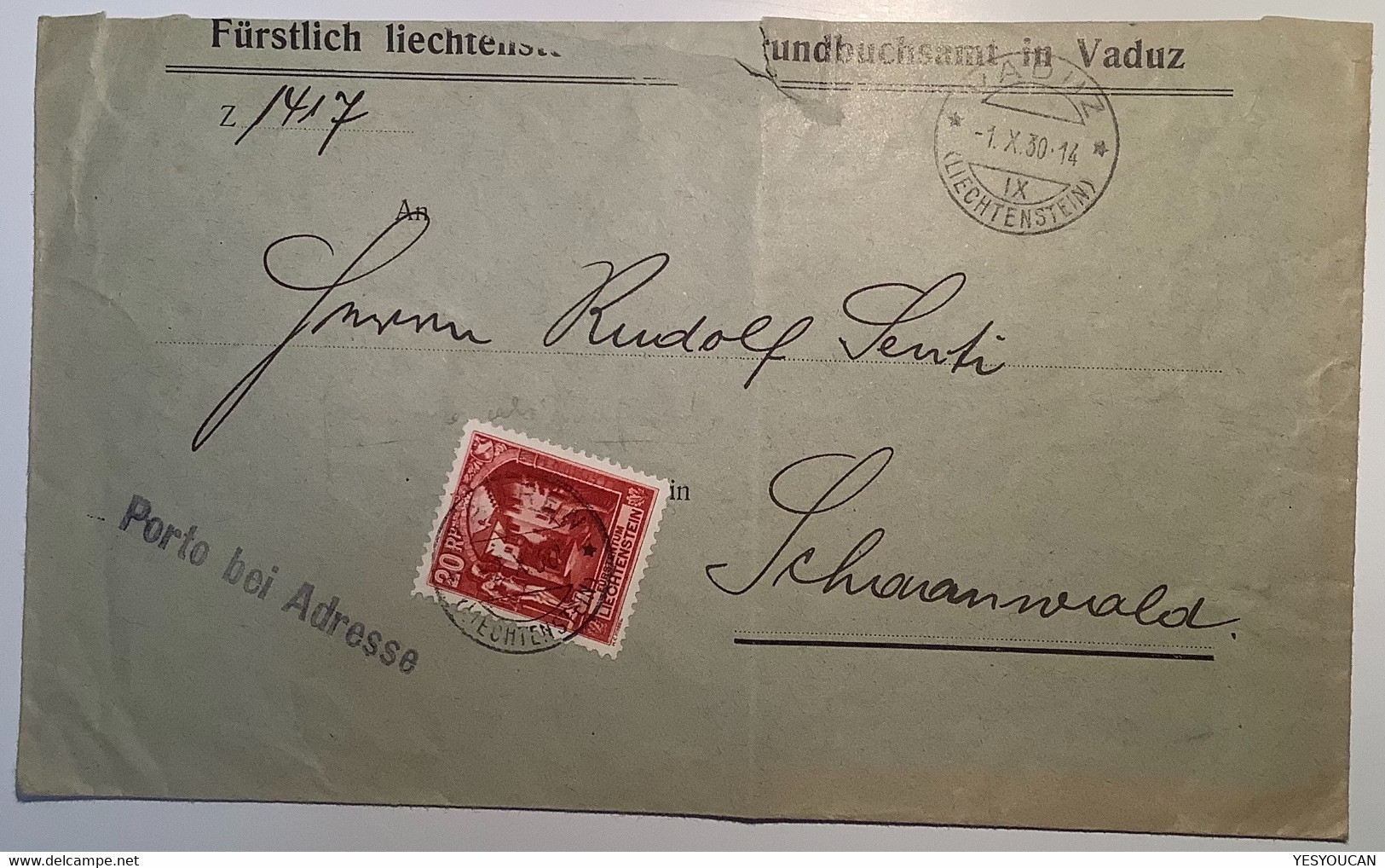 VADUZ 1930 "PORTO BEI ADRESSE" NACHPORTO Mit Briefmarke Brief>Schaanwald Stpl MAUREN (postage Due Cover LIECHTENSTEIN - Storia Postale