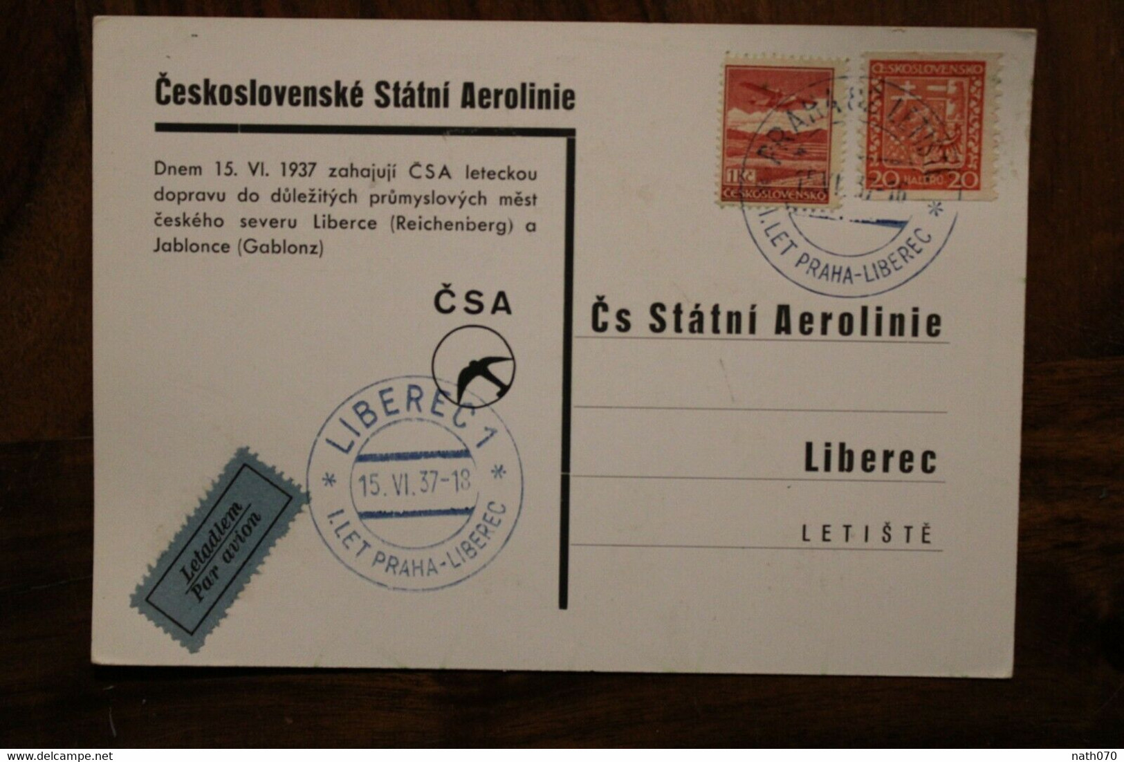 1937 Liberec Ceskoslovenske Statni Aerolinie Luftpost Air Mail Eroeffung CSA Luftpost Flugpost Par Avion - Occupazione 1938 – 45