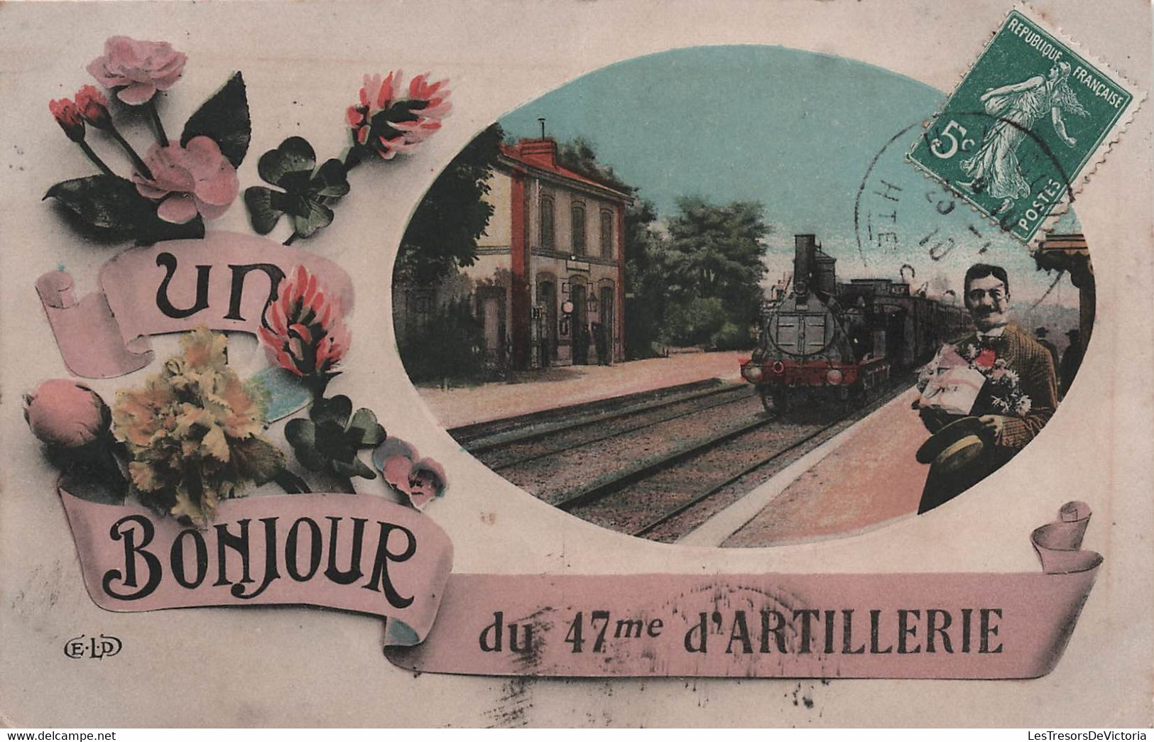 CPA Un Bonjour Du 47me D'artillerie - E L D  - Carte Voyagée De Baume Les Dames à L'isle Sur L Doubs En 1910 - Train - Andere & Zonder Classificatie