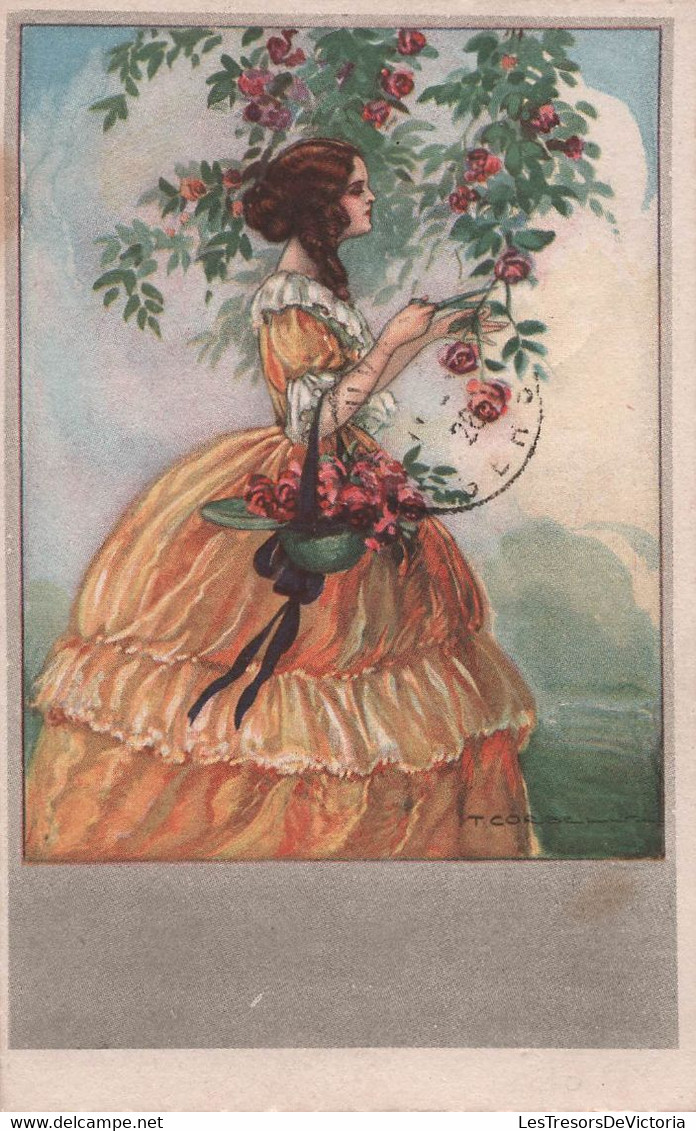 CPA Illustrateur Corbella - Femme En Robe Jaune Cueillant Des Roses - - Corbella, T.