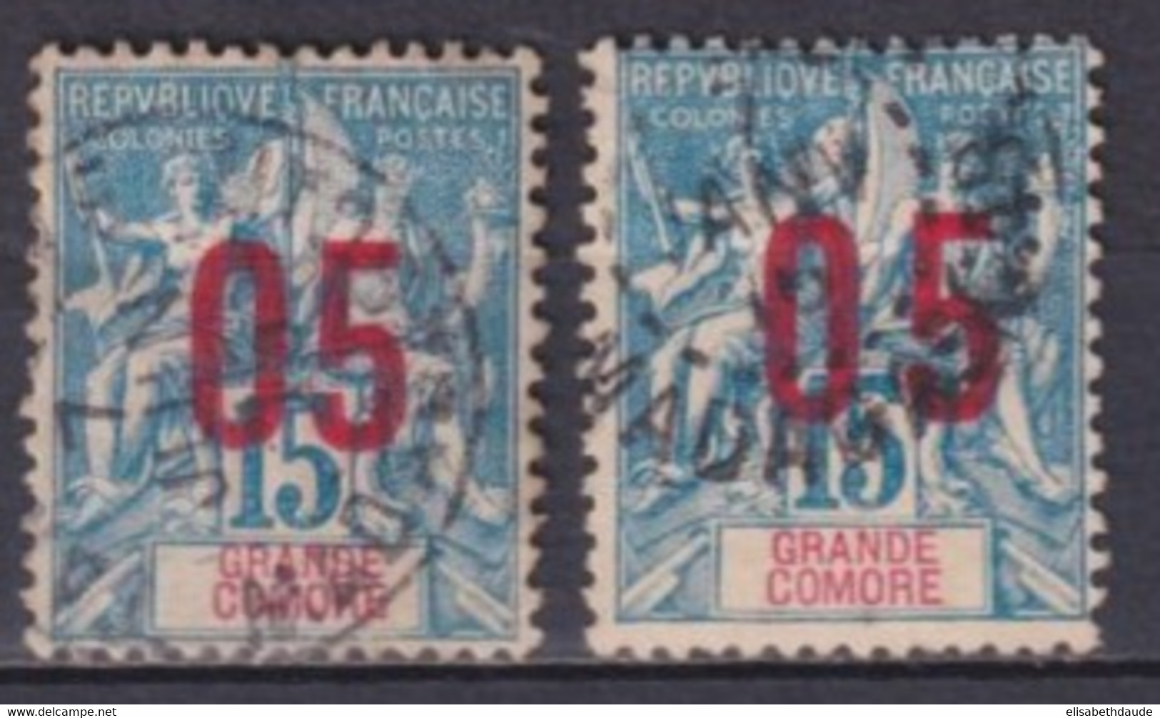 GRANDE COMORE - 1912 - CHIFFRES ESPACES - YVERT N° 22+22A OBLITERES - Usados