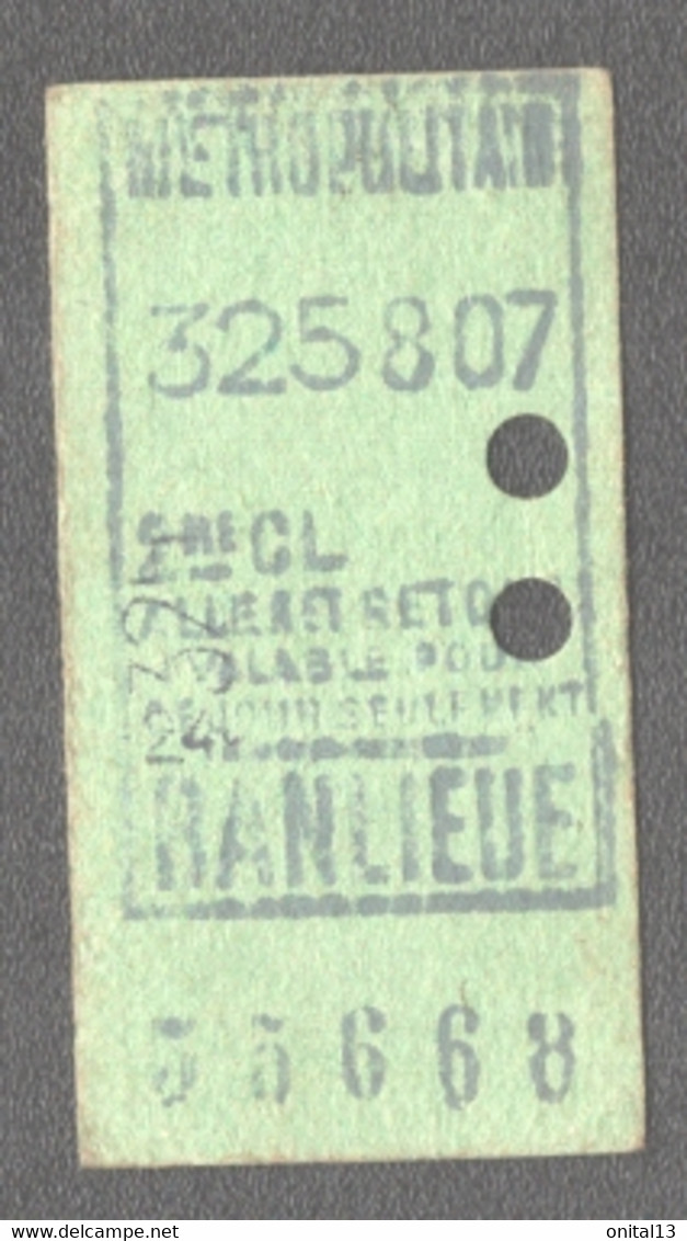 ANCIEN TICKET DE METRO PARIS /  BANLIEUE      D1035 - Europe