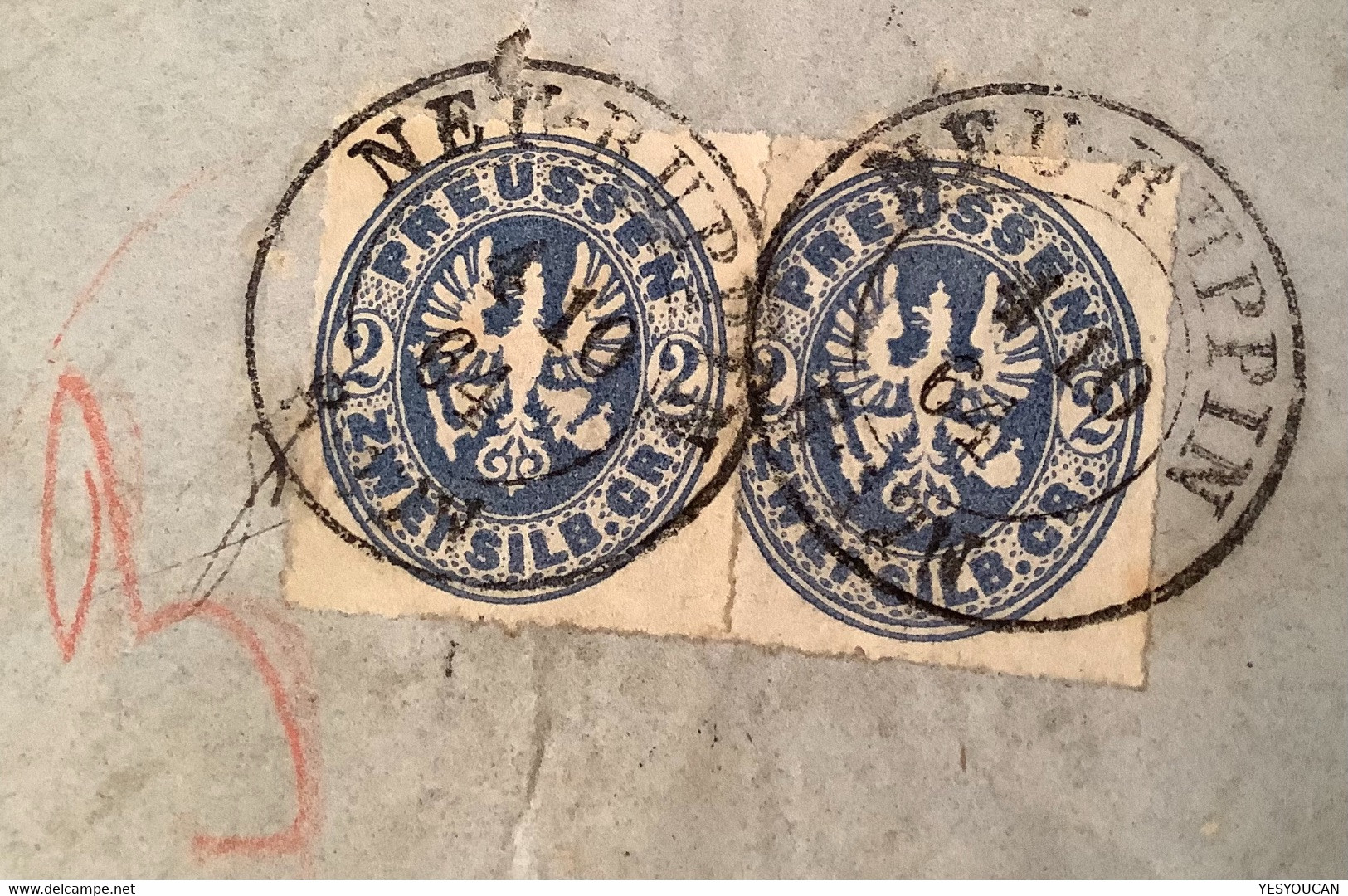 "NEU-RUPPIN 1864" (Neuruppin Brandenburg) Mi 17a Brief>BASEL SCHWEIZ Missionsgesellschaft (Preussen Bitcoin Crypto - Covers & Documents