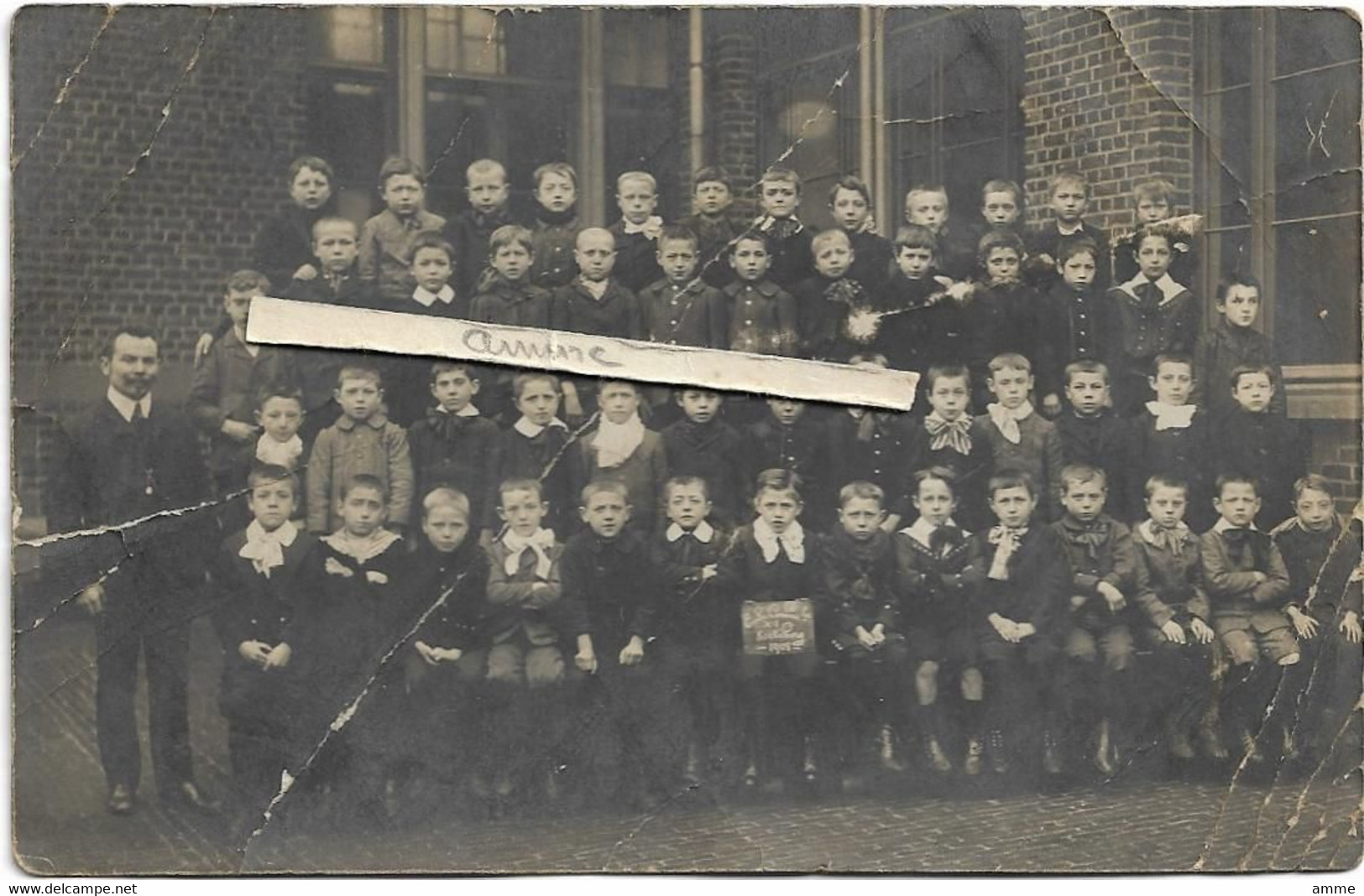 Koekelberg *  (carte-photo 1908)  Ecole Communale N°1   (abimée !!) - Koekelberg