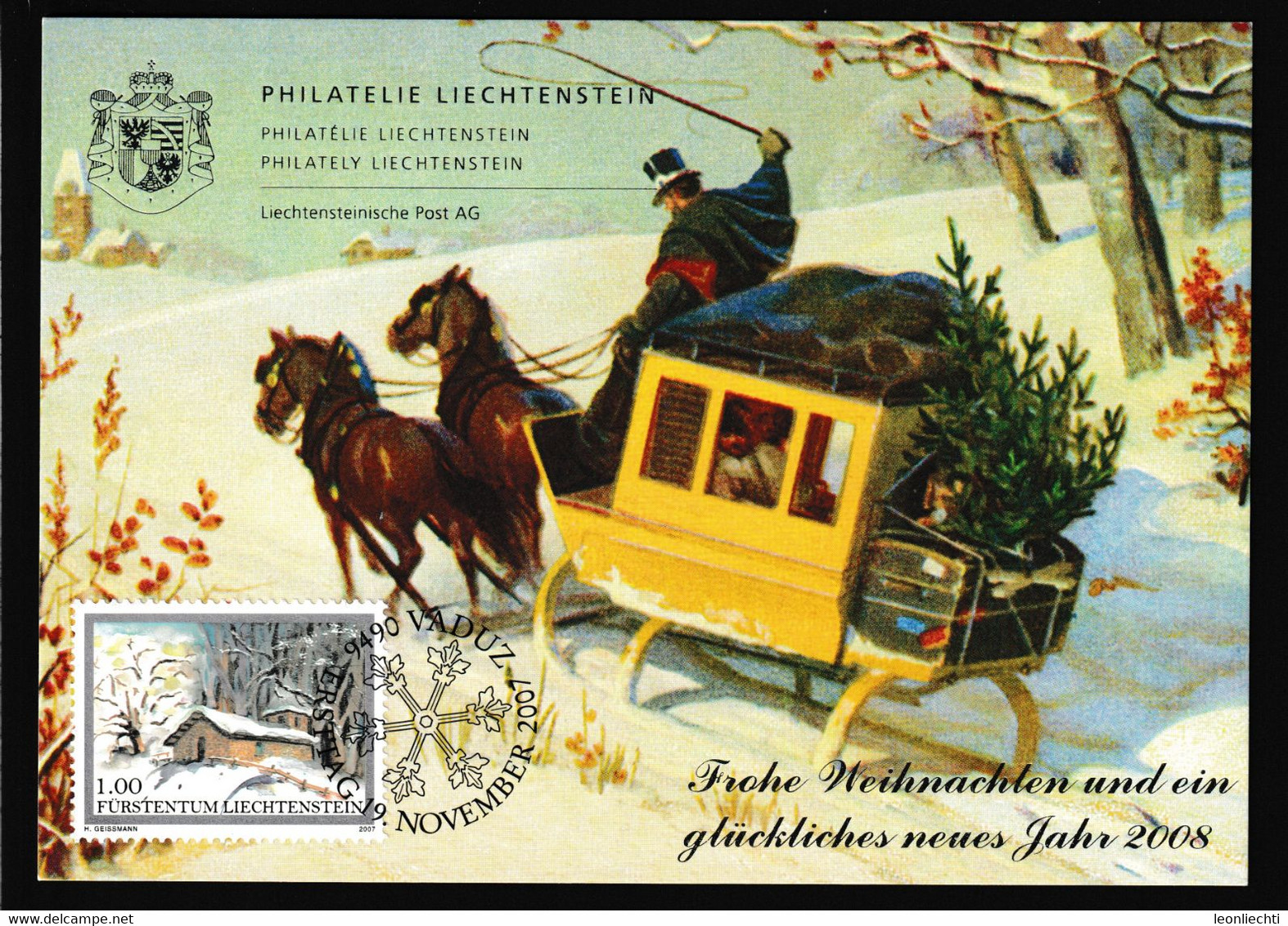 2007 Liechtenstein, ET Weihnachtskarte Philatelie, Mi: 1462° Pferdegespann Mit Kutsche - Cartas & Documentos