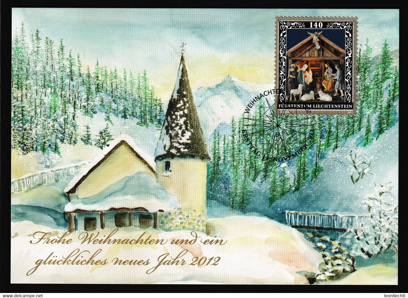 2011 Liechtenstein, ET Weihnachtskarte Philatelie, Mi: 1616°  Krippe Bendern. Kapelle - Brieven En Documenten
