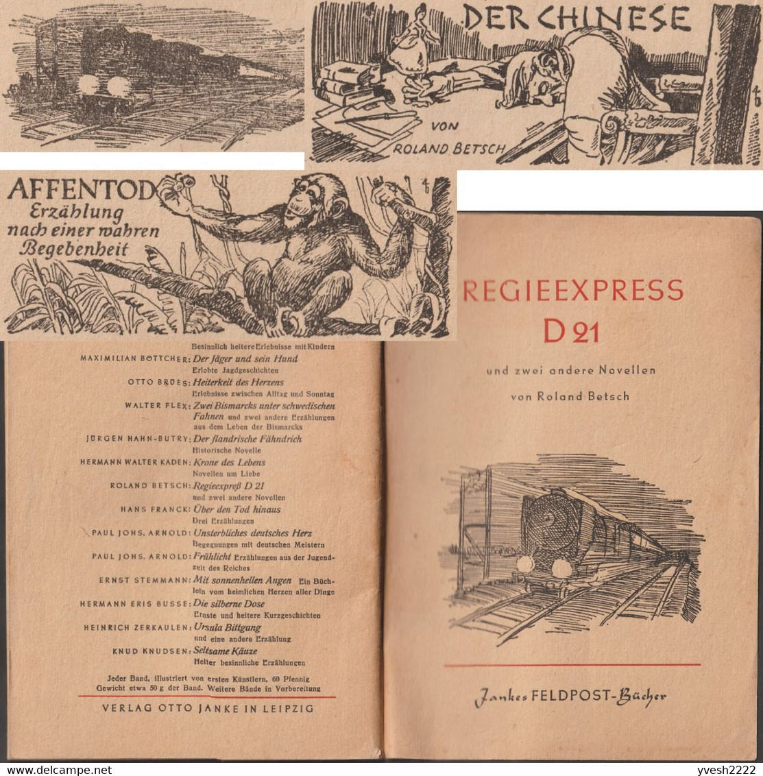 Allemagne 1944. Livre De Franchise Militaire. Accident De Train, Le Chinois, Poupées En Céramique, Singe Dans La Jungle - Chimpanzees