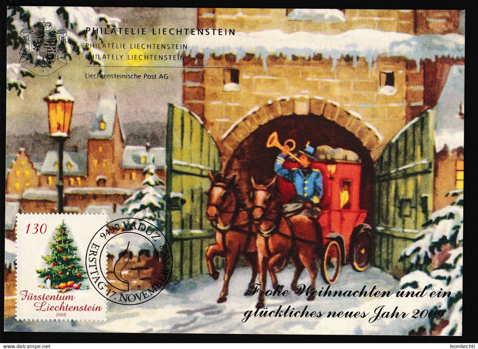 2008 Liechtenstein, ET Weihnachtskarte Philatelie, Mi: 1504° Fröhliche Bescherung - Covers & Documents