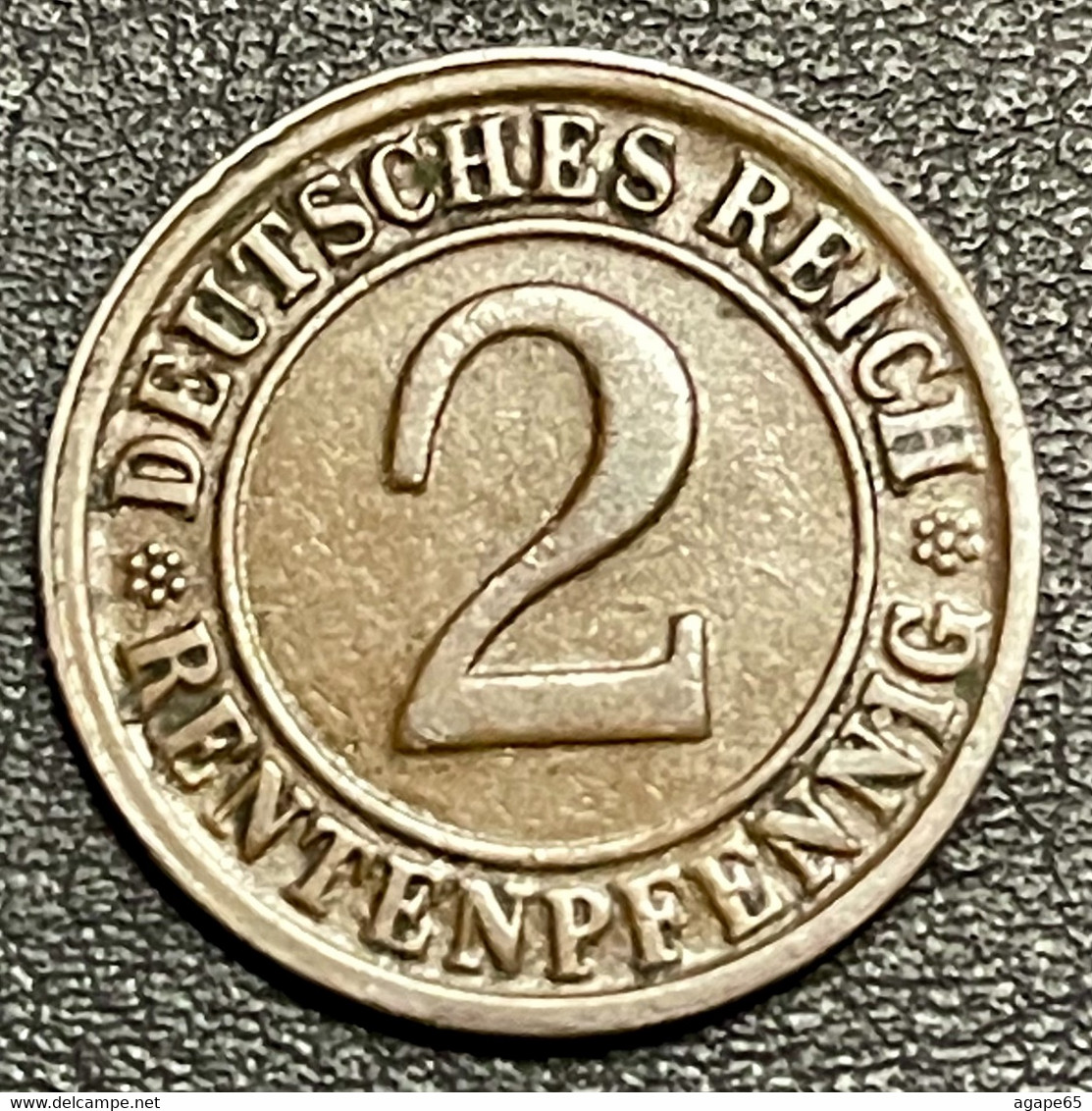 1923 D Germany 2 Rentenpfenning - 2 Rentenpfennig & 2 Reichspfennig