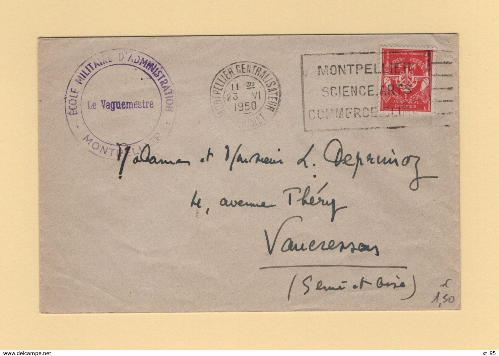 Timbre FM - Montpellier - Ecole Militaire D Administration - Herault - 1950 - Military Postage Stamps