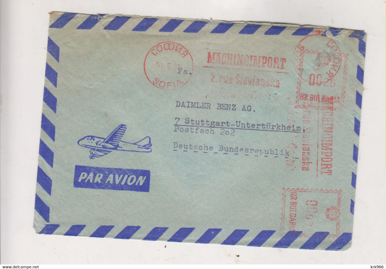 BULGARIA SOFIA 1965 Airmail   Cover To Germany Meter Stamp - Storia Postale