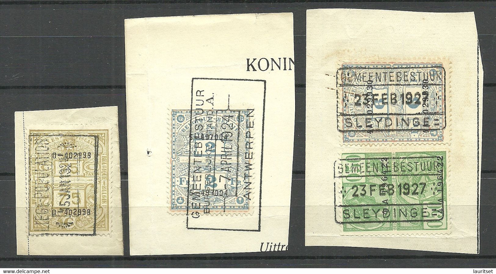 BELGIEN Belgium Belgique O 1924 & 1927 Revenue Fiscal Tax Steuermarken On Out Out - Stamps