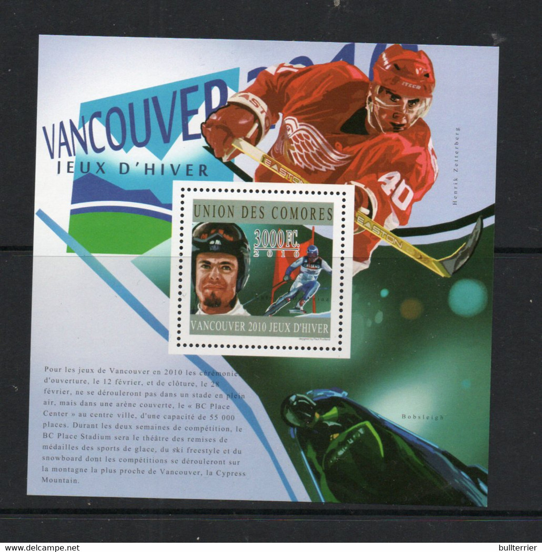 OLYMPICS - COMOROS- 2010 -  VANCOUVE ROLYMPICS  / A DENERIAZ  SOUVENIR SHEET   MINT NEVER HINGED - Winter 2010: Vancouver