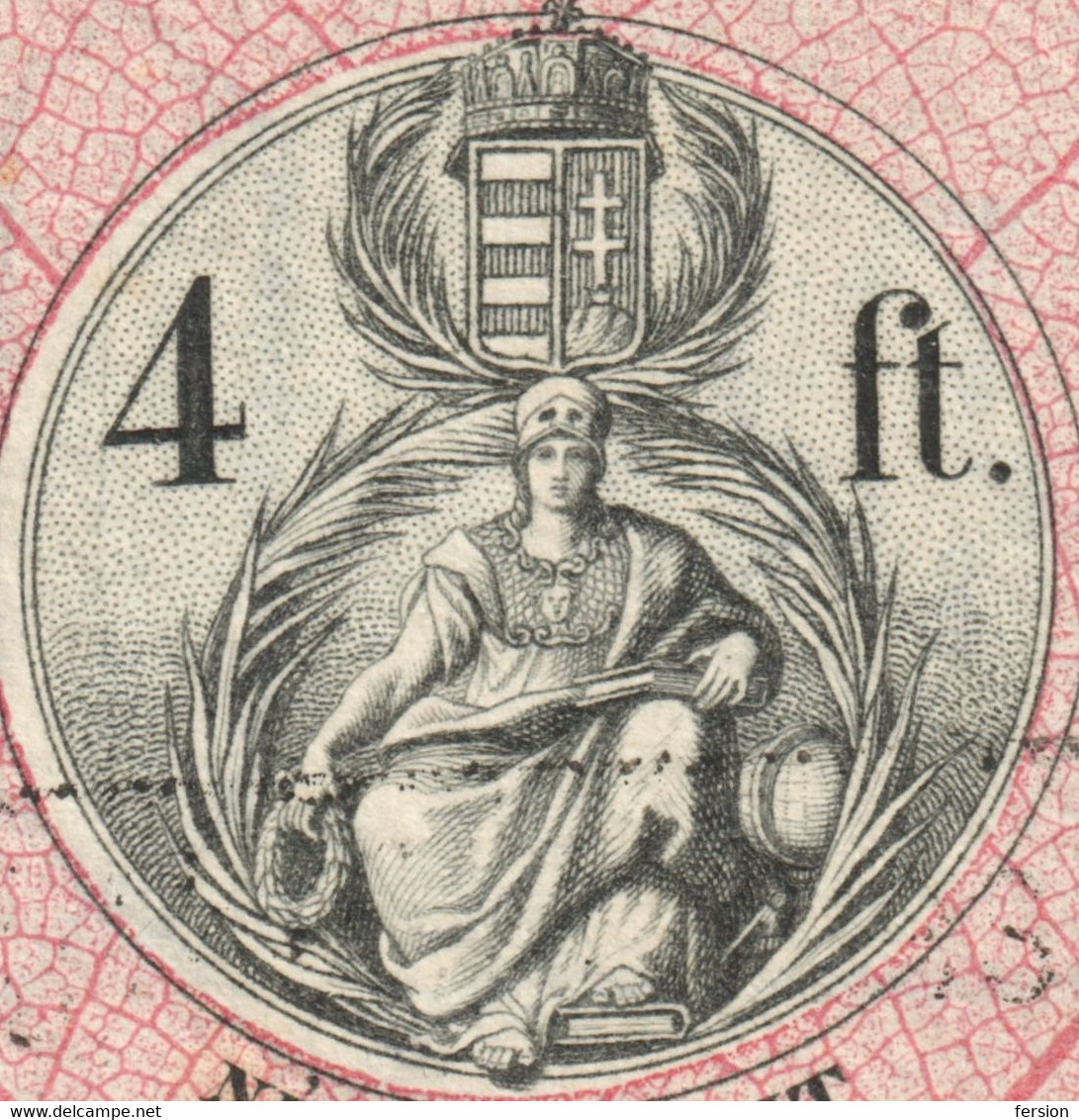 1880-1887 Hungary Croatia Slovakia Vojvodina Serbia Romania Transylvania K.u.k Kuk - Revenue Tax 4 Ft. - GLOBE EARTH - Fiscale Zegels