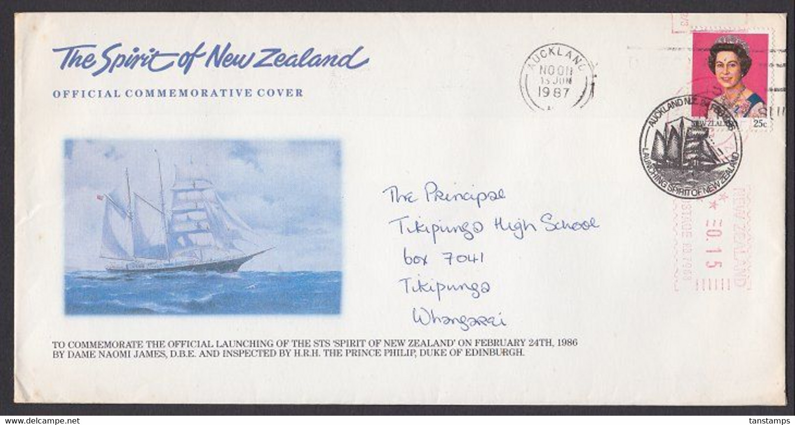 Official Commemorative Cover Launching Spirit Of New Zealand 1987 - Covers & Documents