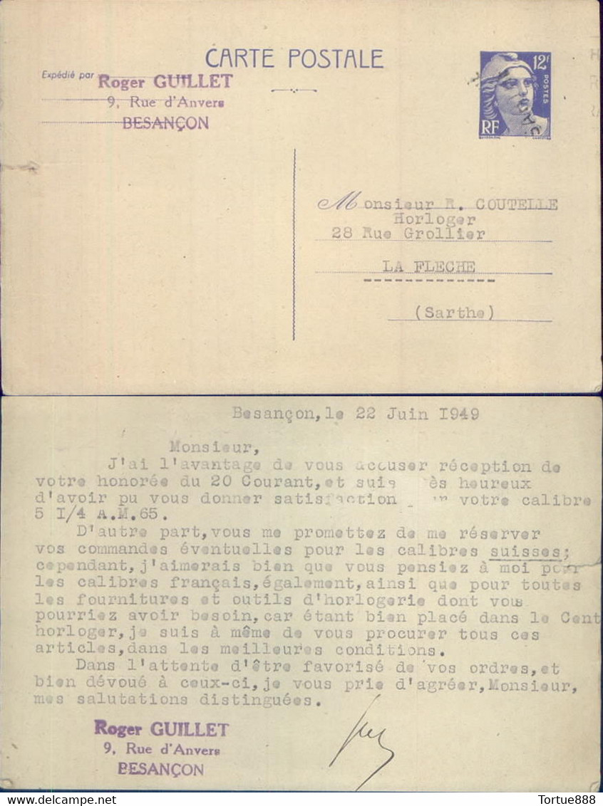 Marque  Pub   Horlogerie La Fleche Besançon 22-06-1949  N - Otros & Sin Clasificación