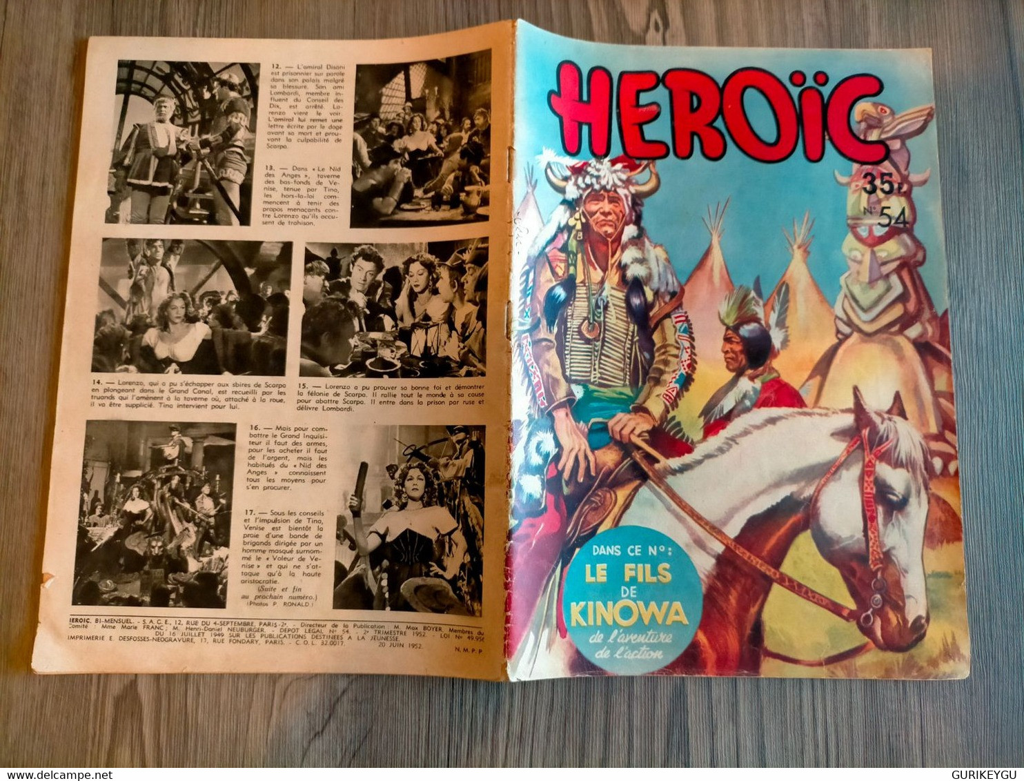 HEROIC N° 54 Le Voleur De Venise  Frida L'espionne KINOWA Oliver Twist Les Aventures Comiques De POPEYE 20/06/1952 SAGE - Sagédition