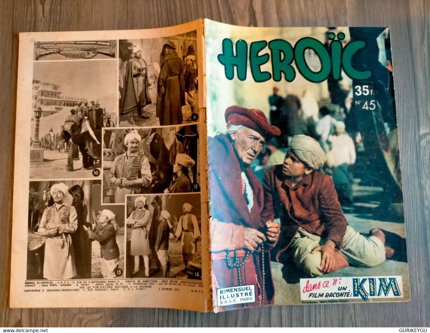 Bd HEROIC N° 45 KIM  Errol Flynn DEAN STOCKWELL Paul Lukas  KINOWA  Aventures Comiques De POPEYE 21/01/1952 SAGE - Sagédition