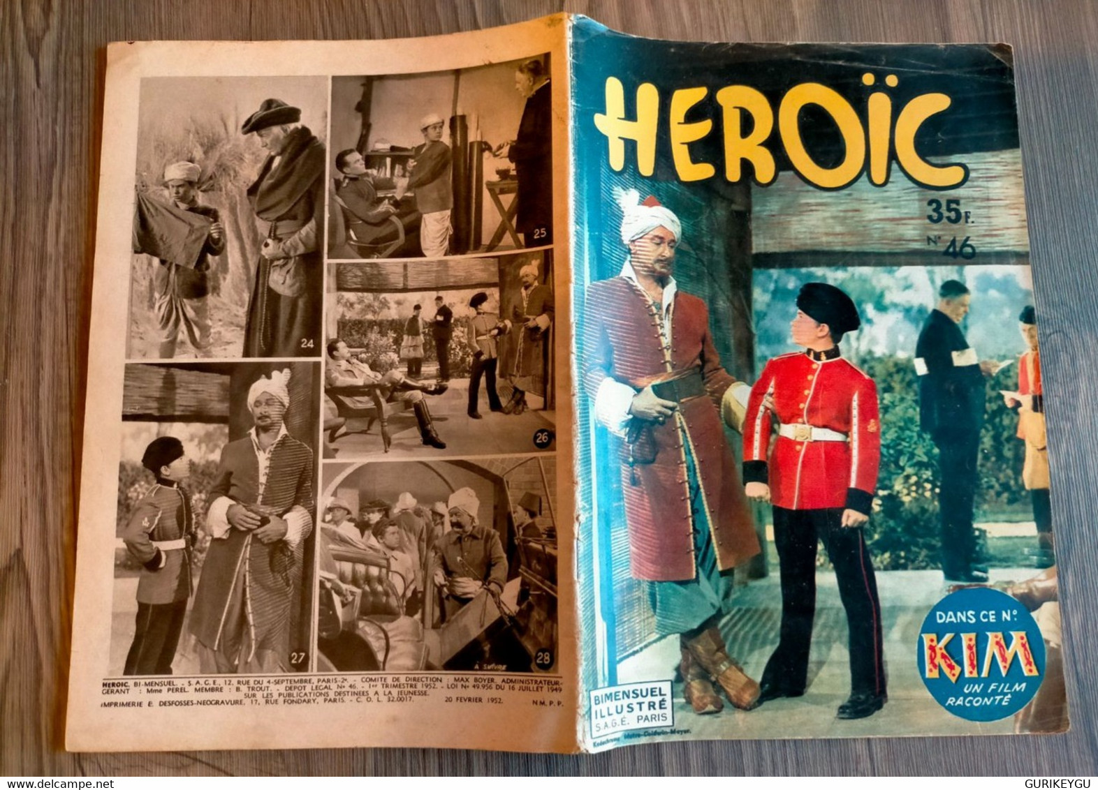 Bd HEROIC N° 46 KIM Errol Flynn DEAN STOCKWELL Paul Lukas  KINOWA  Aventures Comiques De POPEYE 20/02/1952 SAGE - Sagédition