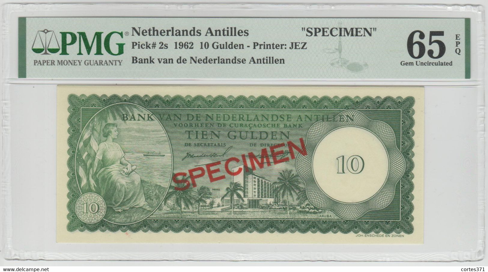 Netherlands Antilles 10 Gulden 1962 P-2s UNC - SPECIMEN - PMG 65 - RARE - Antilles Néerlandaises (...-1986)