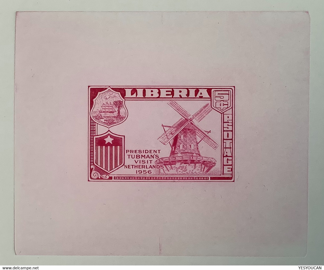 1958 2 Die Proof RARE ERROR "PSOTAGE" 5c Windmill Pres. Tubman’s Visit Netherlands 1956(Liberia Moulin à Vent Windmühle - Liberia