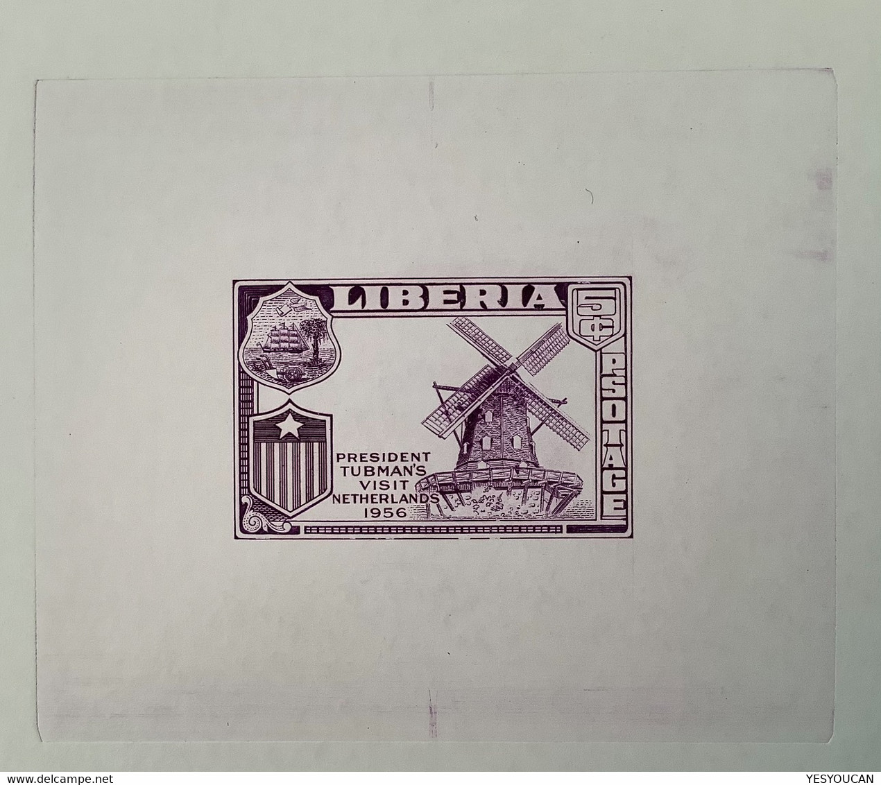 1958 2 Die Proof RARE ERROR "PSOTAGE" 5c Windmill Pres. Tubman’s Visit Netherlands 1956(Liberia Moulin à Vent Windmühle - Liberia