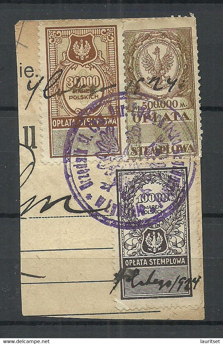 POLEN Poland O 1924 Documentary Tax Stempelmarken Revenue Oplata Stemplowa 3 Stamps On Out Cut - Revenue Stamps