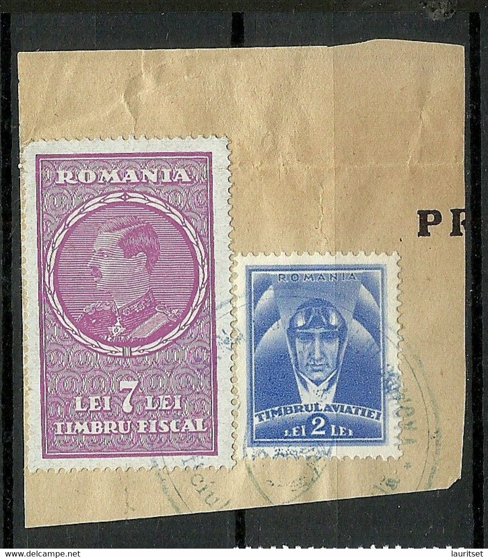 ROMANIA ROMANA Rumänien - 2 Old Revenue Tax Fiscal Stamps Timbru Fiscal  On Cout Out - Fiscale Zegels