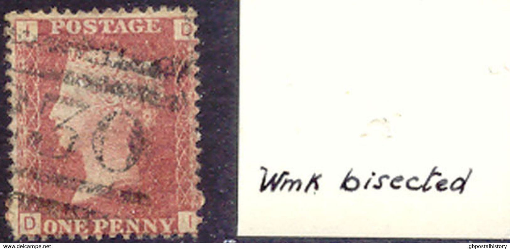 GB QV 1d Pl.201 (DI) Superb Used Rare Watermark VARIETY: BISECTED Watermark (part Of Crown At Left And Part At Right), R - Used Stamps