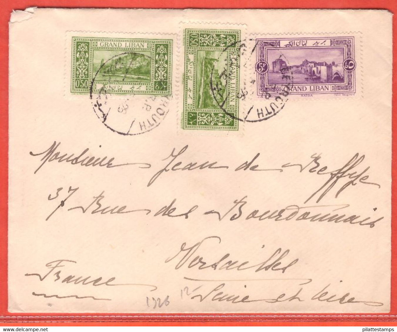 GRAND LIBAN LETTRE DE 1926 DE BEYROUTH POUR VERSAILLES FRANCE - Briefe U. Dokumente