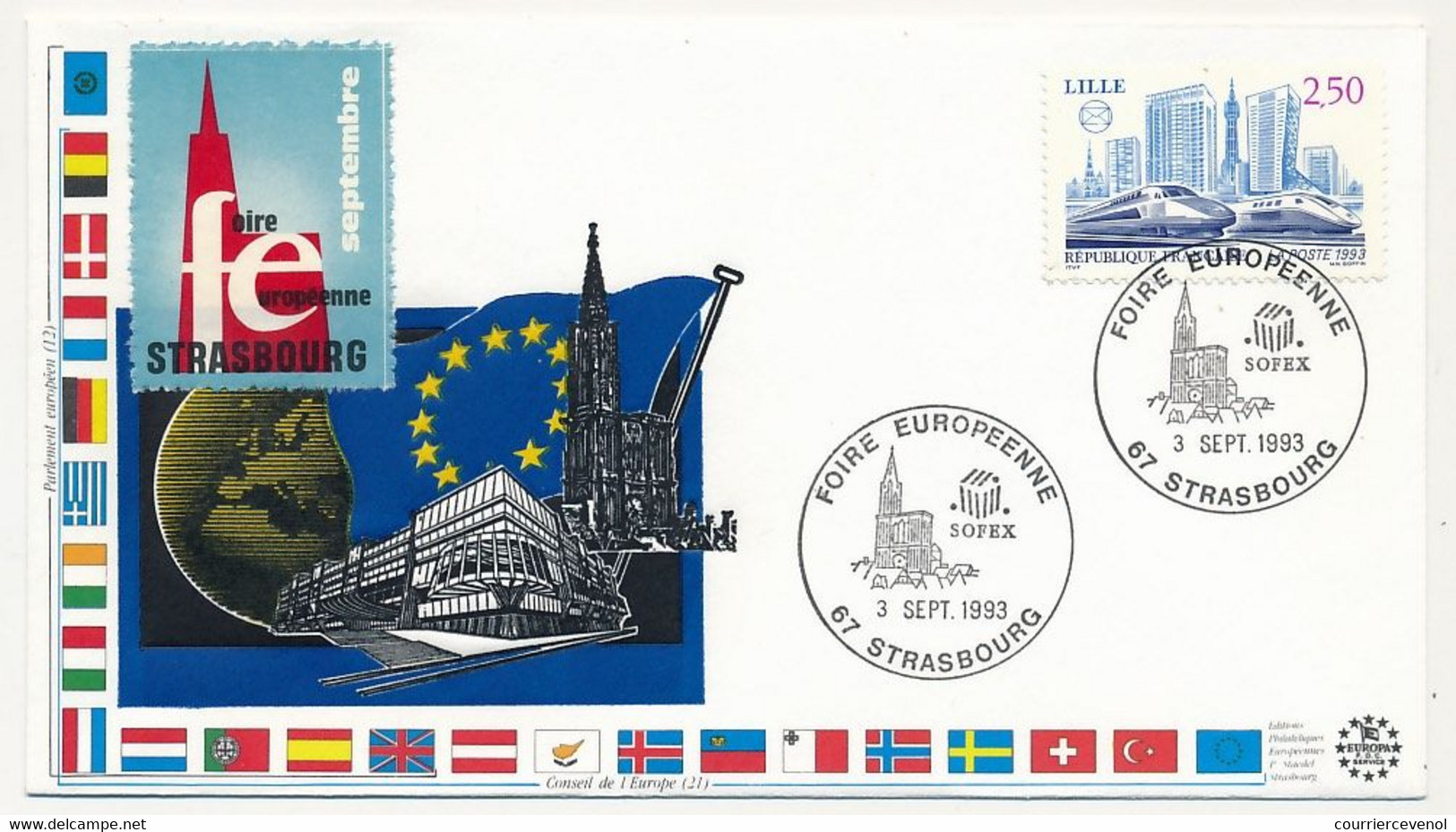 FRANCE - Env 2,50F Lille + Vignette - Obl. Foire Européenne 67 Strasbourg - 3/9/1993 - Matasellos Conmemorativos
