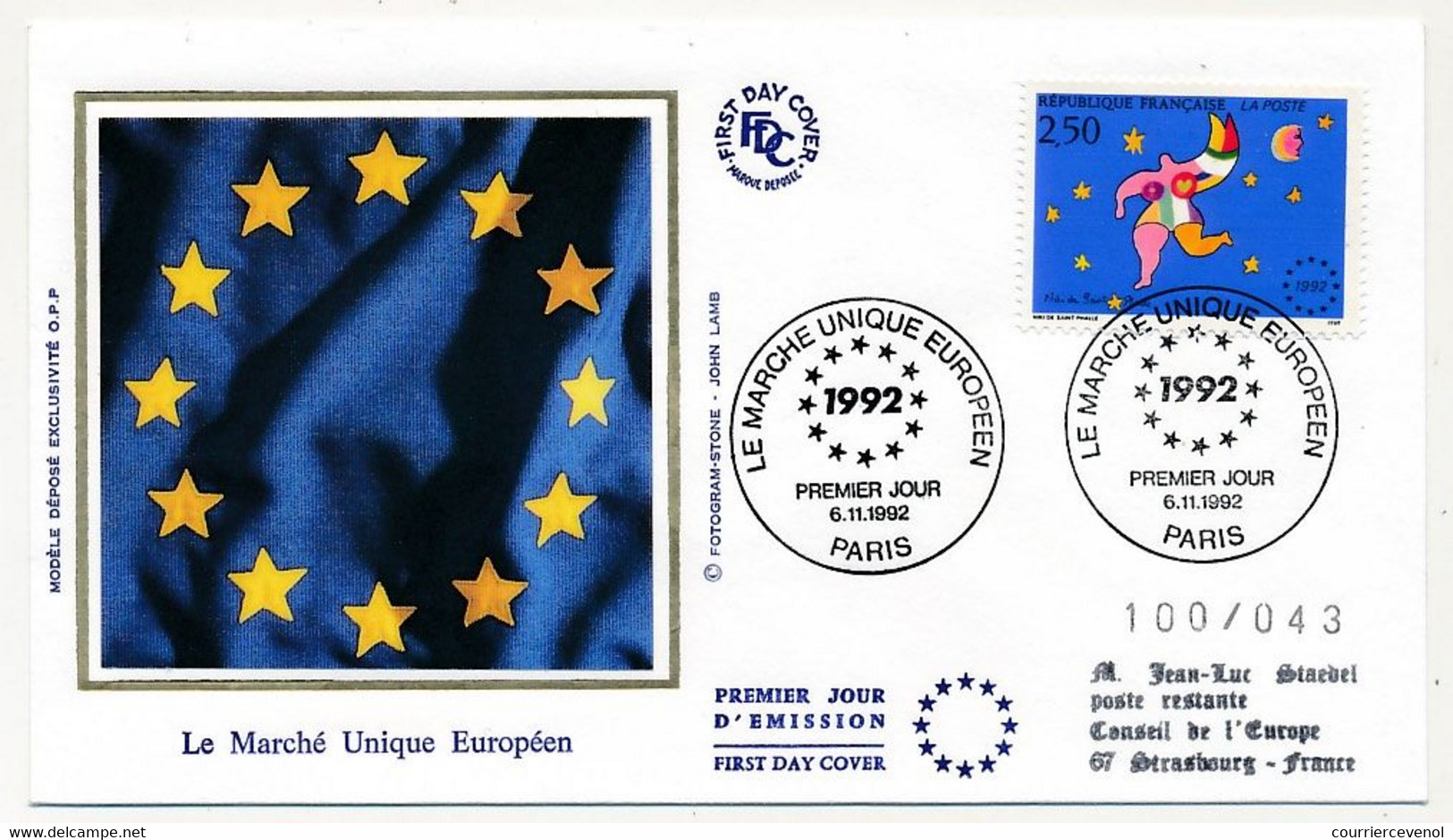 FRANCE - Env FDC - 2,50F Marché Unique Européen - Premier Jour PARIS 6/11/0992 - 1990-1999