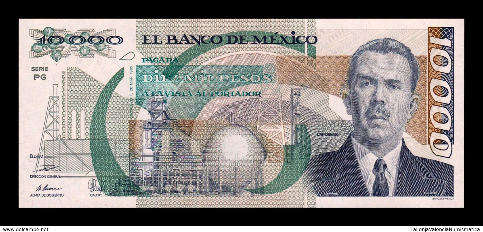 México 10000 Pesos Lázaro Cárdenas 1989 Pick 90c Serie PG SC UNC - Mexico