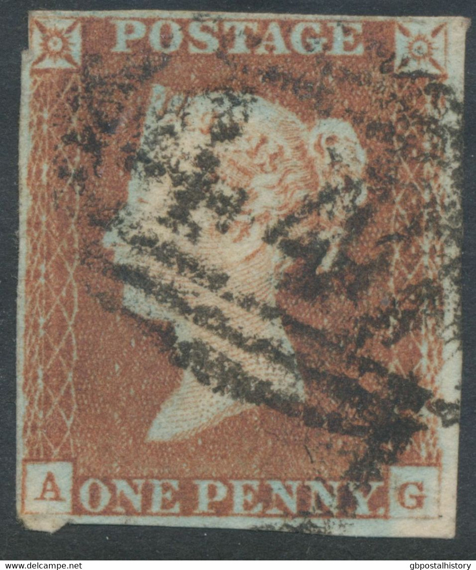 GB QV 1 D Redbrown Unplated (AG) 4 Margins, VFU With Numeral „447“ (LEEDS) - Oblitérés