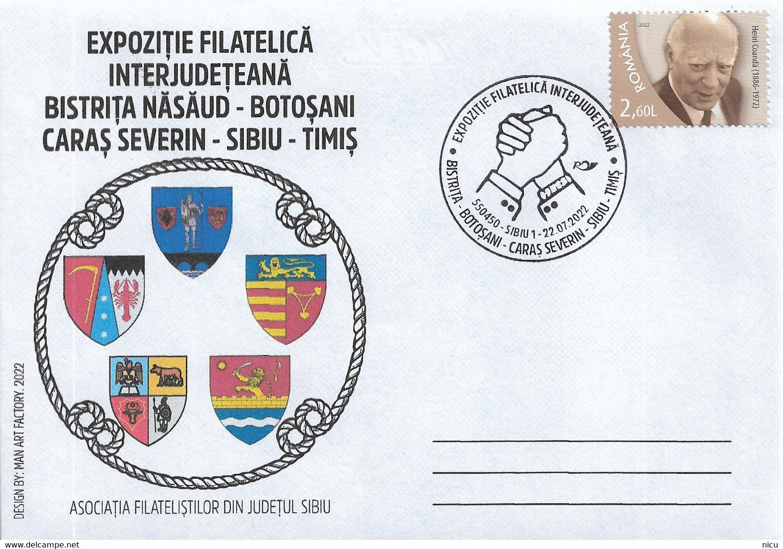 2022 - COAT OF ARMS - PHILATELIC EXHIBITION BETWEEN FIVE COUNTIES. SPECIAL CANCELLATION WITH HANDS. - Lettres & Documents