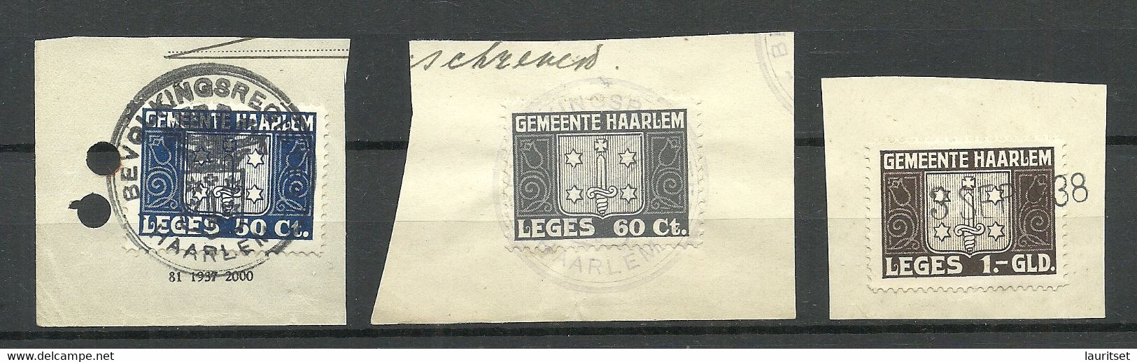 NEDERLAND Netherlands 1930ies Gemeende HAARLEM Leges Local Tax Stamps Court Fee ? Steuermarkenn On Cut Outs - Revenue Stamps