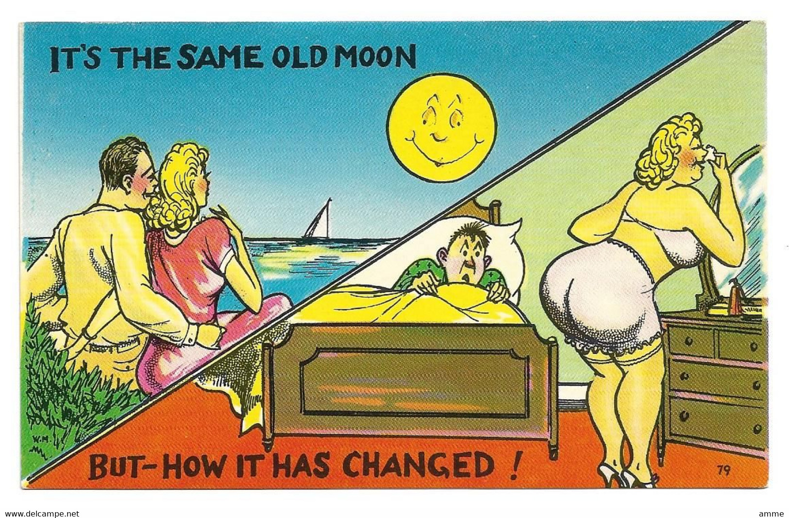 Vintage Postcard  *   (humor - Bi-lingual - Comique)  It's The Same Old Moon ...... - Contemporary (from 1950)